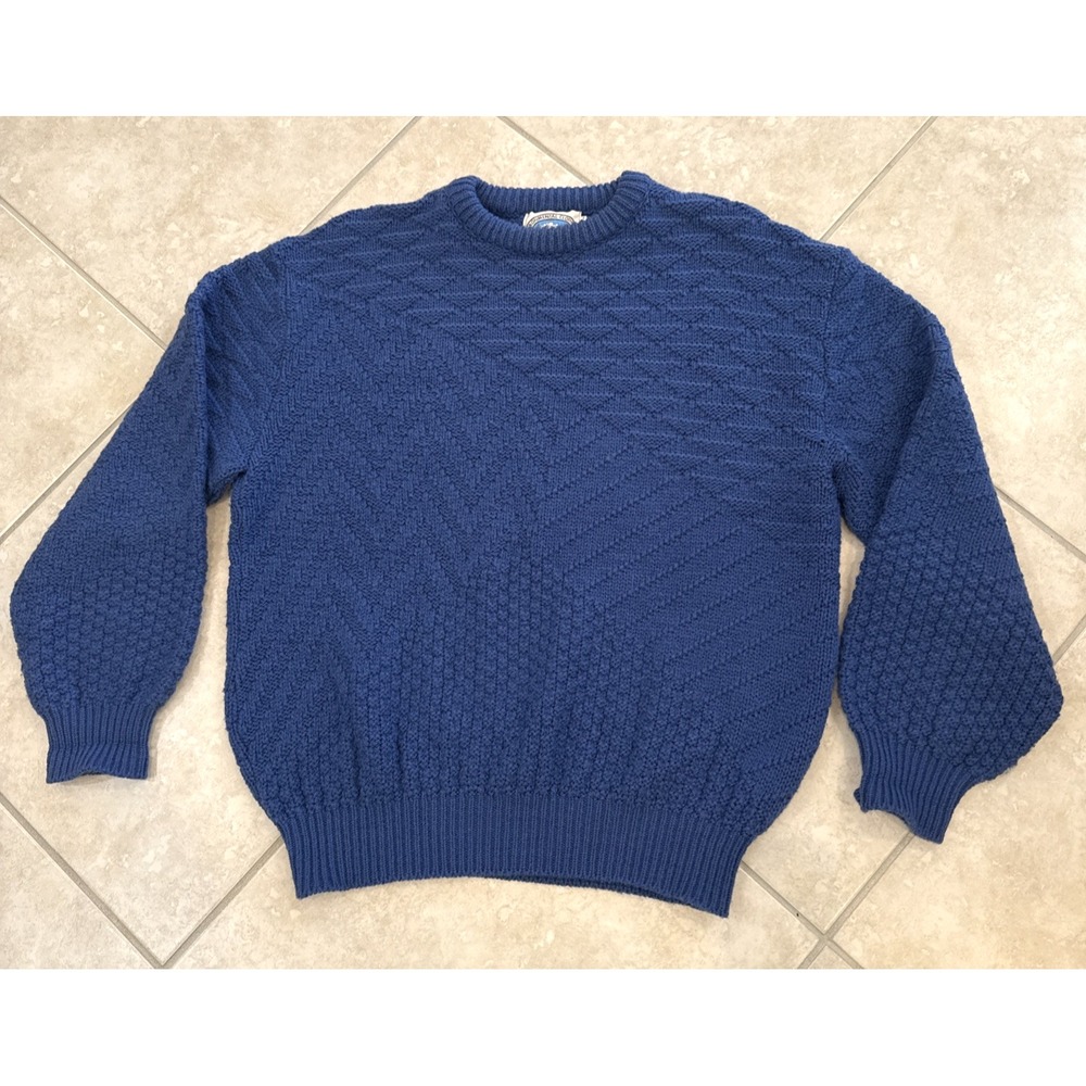 Vtg Environmental Clothing Sweater Mens XL Blue Chunky Knit Pullover Fisherman‎